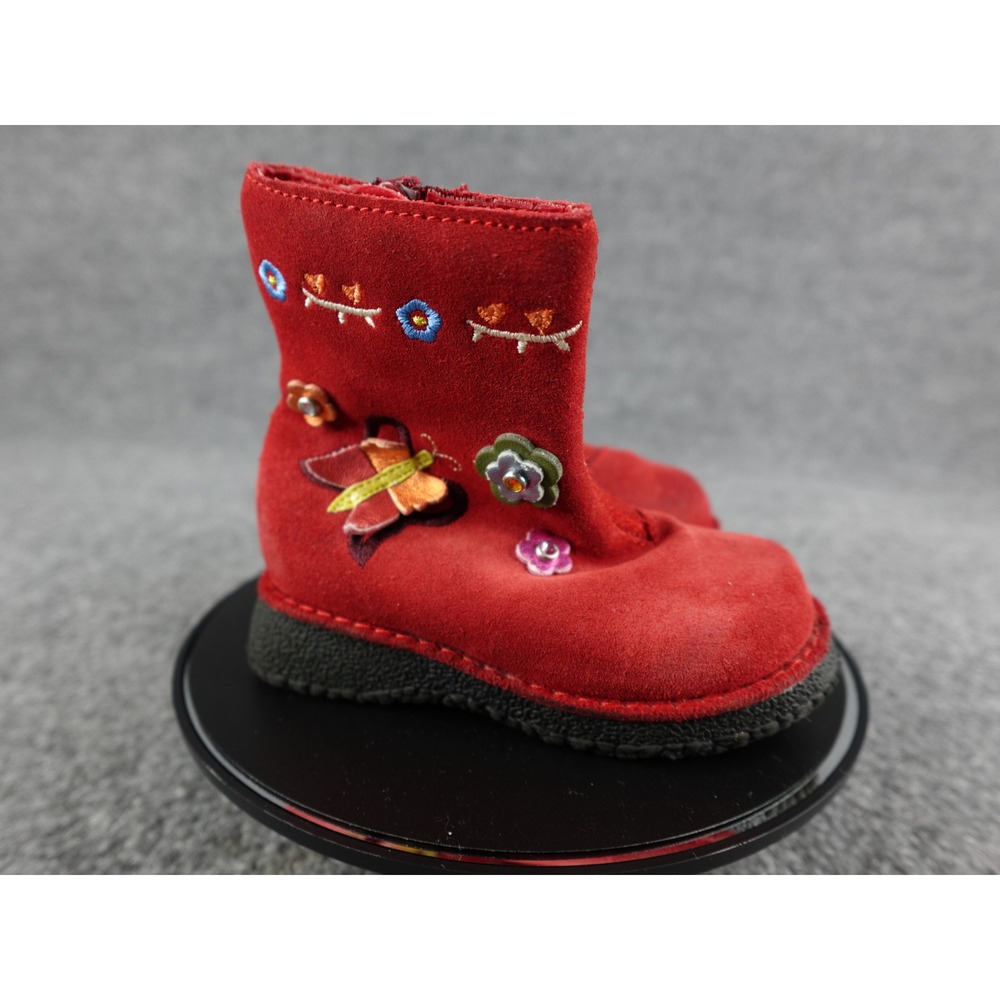 Sprockets Red Suede Butterfly‎ Flower Embroidered Kids Boots Size 5